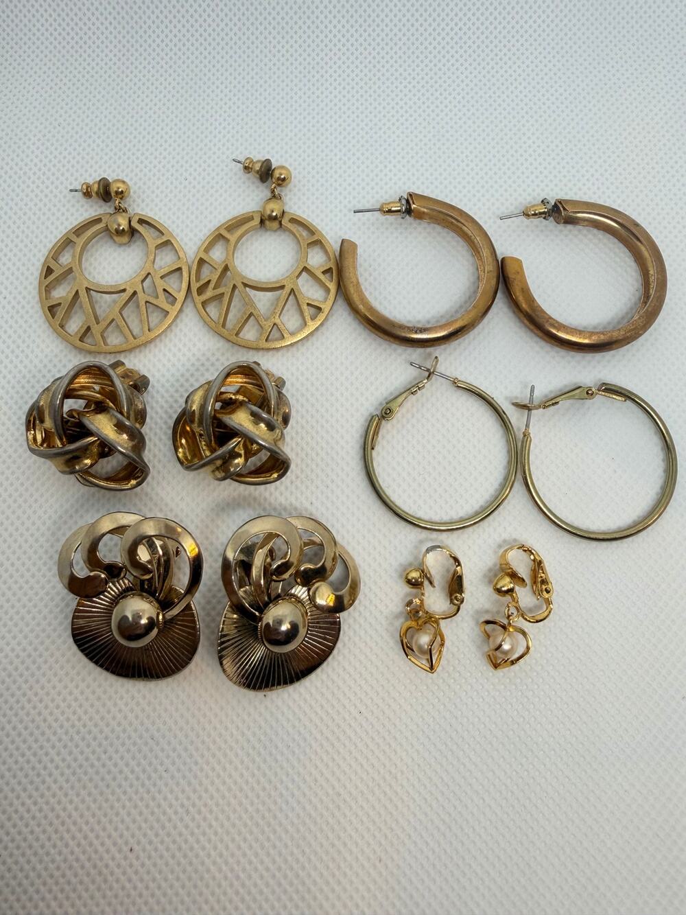 Vintage Earrings gold tone hoop and clip on dainty faux pearl 6 pairs